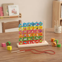 Fine Motor Skills Wooden Toy with Threading Cords Child-Centered Wooden Bead Sequencing Toy Set Educational Sorting Board Colorful for Toddlers, Preschoolers, Playroom, Kindergarten, Daycare
