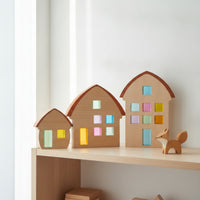 3 Pieces Wooden Blocks with Acrylic Openings Translucent Decor Colorful Decoration for Desktop, Nursery