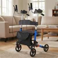 Upright Ambulatory Device Adjustable Height Forearm Wheeled Support Seat with Bag Four-Wheeled Shopping Cart for Elderly