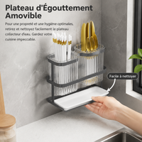 Carbon Steel Kitchen Utensil Holder, Double Compartment Cutlery Drainer, Countertop Storage, Modern Design
