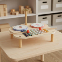 Child-Centered Inspired Wooden Music Station Early Education Xylophone Drum Cymbal Toy Natural Wood Toddler Music Station Educational for Toddlers, Preschoolers