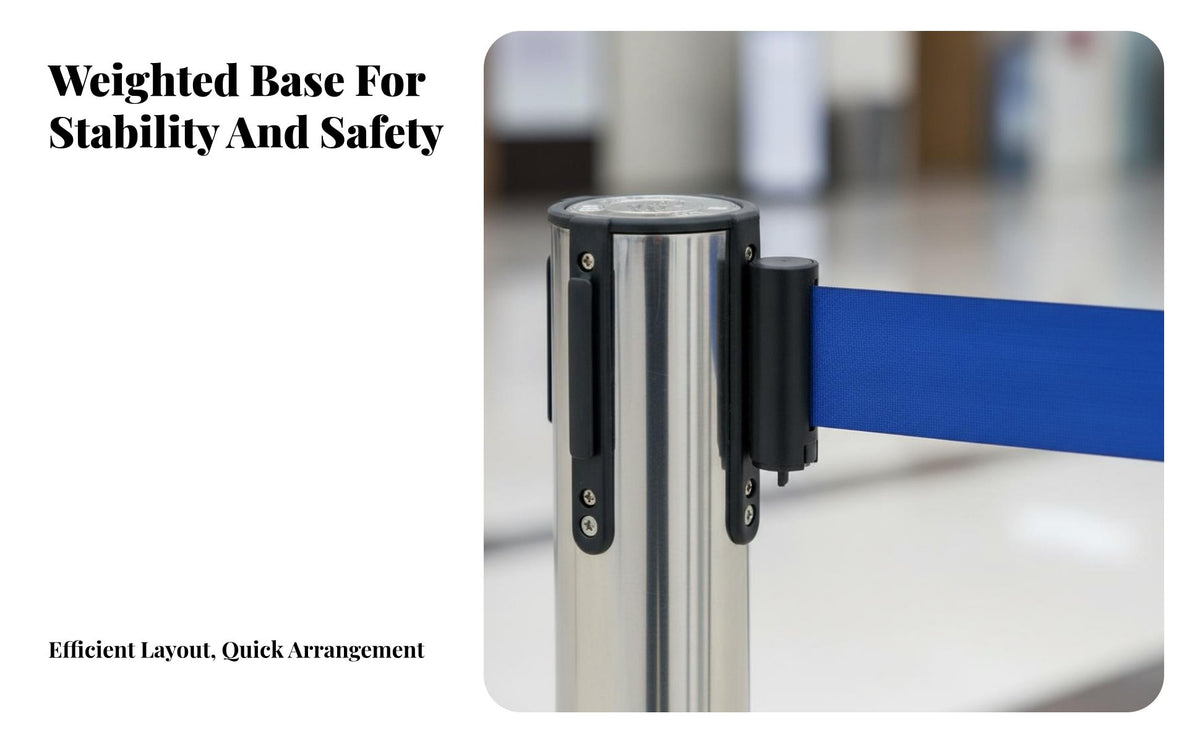Sturdy Construction Retractable Belt Stanchion Easy Assembly Retractable Belt Barrier 4-Way Connection Queue Line Barrier Post Rustproof for Event Organizers, Security Personnel, Business Owners, Airports, Red Carpet Events, Retail Stores