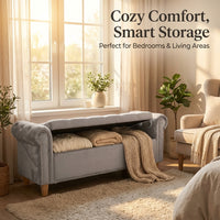 Storage Ottoman Bench Upholstered with Rolled Arms, Button Tufted Storage Bench for Bedroom Living Room, Heavy Duty Storage Ottoman 150kg Capacity,