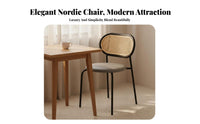 Retro European Design Rattan Back Dining Chair Comfortable Padded Seat Woven Backrest Side Chair Boho Design Home Seating for Restaurant Owners, Interior Designers, Apartment Dwellers, Cafe, Reception Area, Living Room