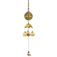 Wind Chime "Pi Xiu" in Chinese Style, Metal, Zinc Alloy, Copper, Wood, Fabric, Gold/Brown