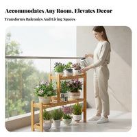 Multi-Layer Design Tiered Plant Stand Stable Structure Wooden Flower Shelf Polished Rounded Corners Stepped Plant Rack Sturdy Construction for Gardeners, Homeowners, Balcony, Indoor, Living Room, Outdoor