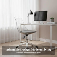 Height Adjustable Armless Clear Rolling Chair Transparent Design Clear Rolling Chair Modern Aesthetic rotating Seat Easy to Clean for Students, Adults, Makeup Users, Study Room, Bedroom, Small Spaces
