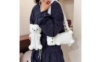 Front Zipper Soft-Textured Crossbody Bag Stitched Face Faux Hair Crossbody Bag Long Tail Strap Soft-Textured Handbag Soft