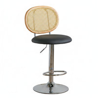 Nordic Design Adjustable Stool with Woven Back Built-in Footrest Adjustable Swivel Stool with Backrest Stable Large Base Barstool Cushioned Seat for Bar & Cafe Owners, Homeowners, Adults, Kitchen Island, Counter Seating, Dining Room, Home Office