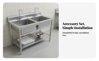Commercial Kitchen Sink Heavy Duty Freestanding Stainless Steel Sink Rust Resistant Multi-Basin Wash Station for Chefs, Business Owners, Bar, Workshop