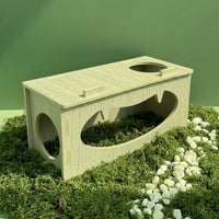 Wooden Hamster House and Tunnel, Poplar Wood Compressed Board Single Chamber Burrow for Syrian or Dwarf Hamster DIY Habitat and Cage
