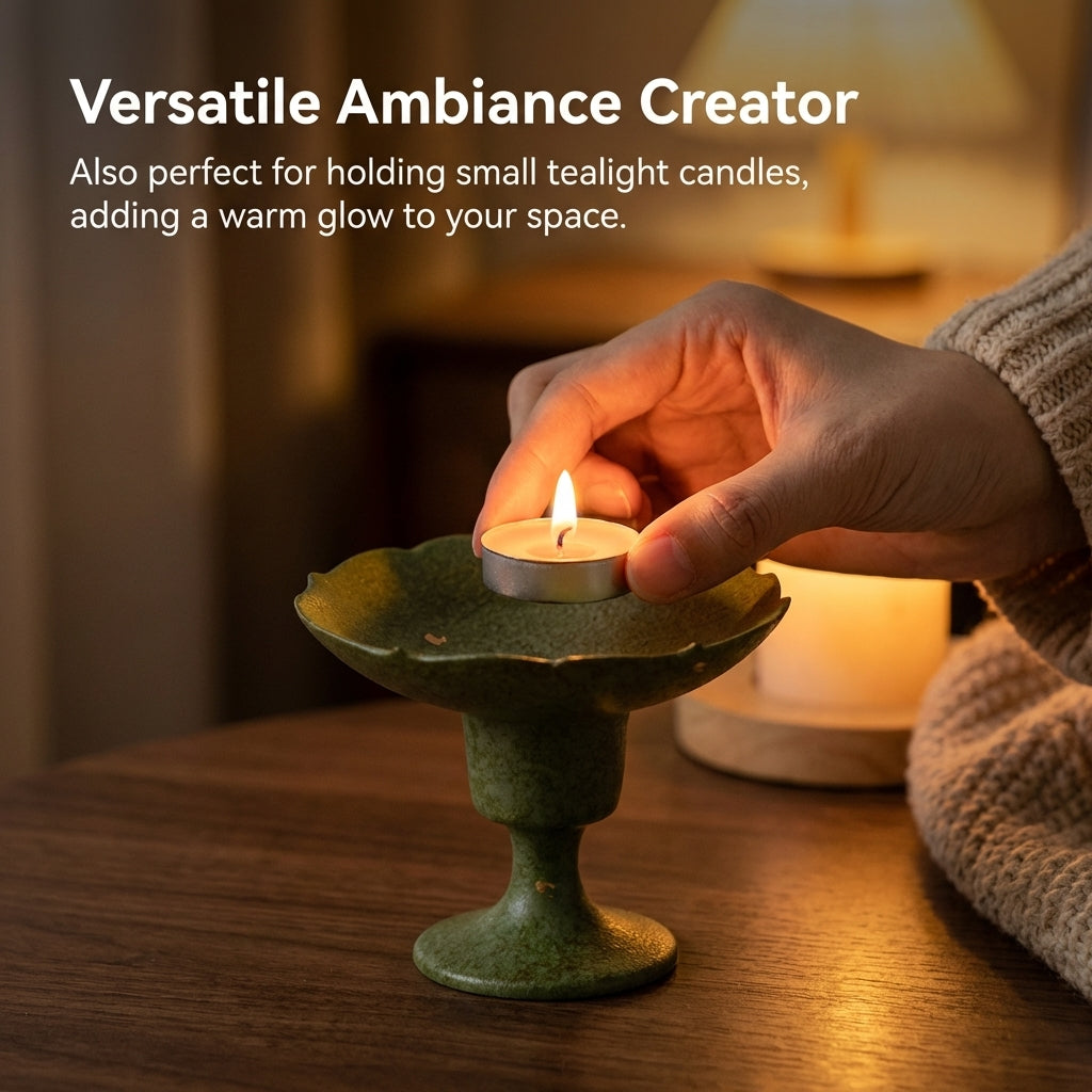 Ceramic Ash Catcher with Pedestal Base, Handmade Round Bowl with Glazed Surface, Nine-Hole Insert for Multi-Placement, Traditional Chinese Home Decor