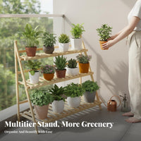 Space-Saving Bamboo Flower Rack Easy Assembly Foldable Flower Rack Sturdy & Long-Lasting Folding Plant Shelf Lightweight for Apartment Dwellers, Gardeners, Homeowners, Balcony, Indoor, Living Room, Garden