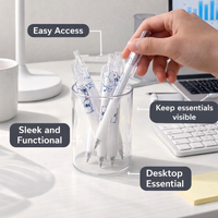 Acrylic Pen Holder for Desk, Clear Desktop Organiser for Study Table, Round Pencil Cup for Students, Stationery Brush 10 x 6.5 cm
