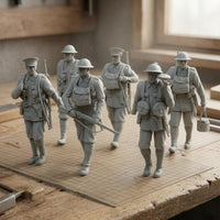 6 Pieces WW2 British Infantryman Miniatures Single-Piece Unpainted Resin Miniatures Gray WW2 British Soldiers for Miniature Display
