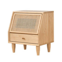 Modern Minimalist Design Bedside Storage Cabinet Rattan Design Wicker-Front Cabinet Versatile Use Nightstand Space Saving for Apartment Dwellers, Guesthouse Operators, Bedroom, Small Areas, Living Room, Next to Sofa