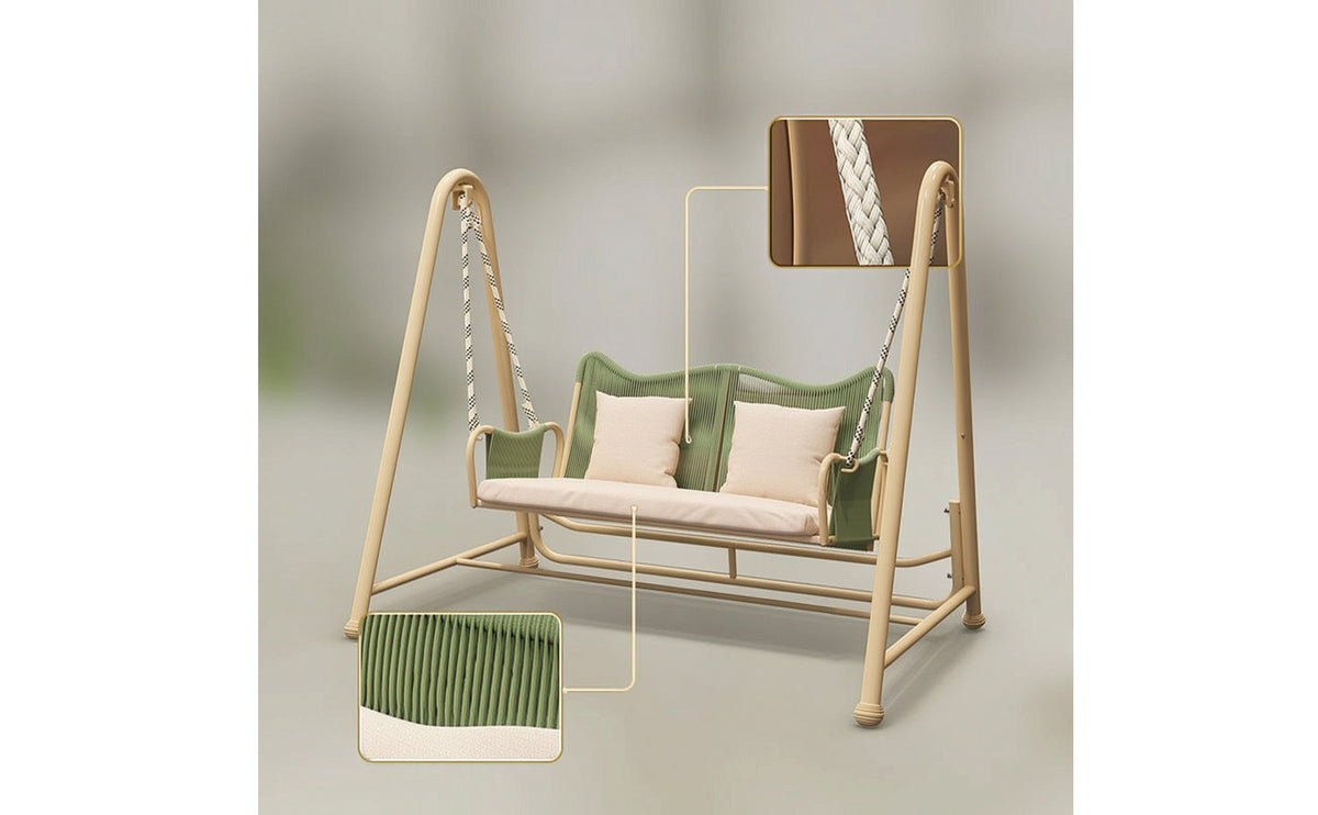 Double Swing Chair with Stand Freestanding Swing Chair with Stand Cushioned Furniture for Couples, Adults, Backyard, Balcony, Garden