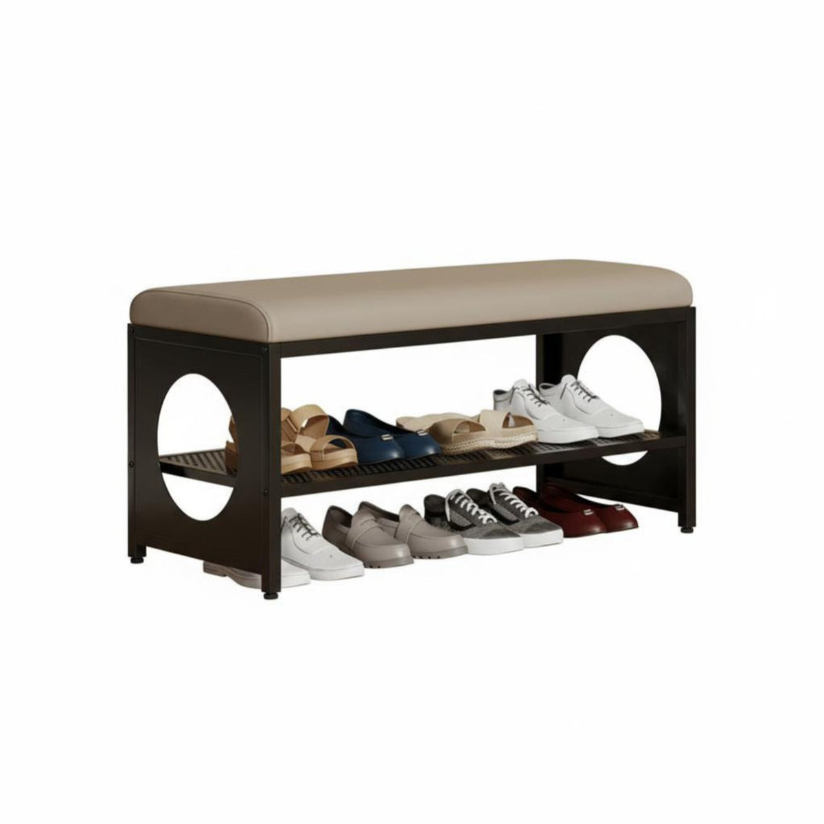 Vintage design paddinged Bench with Shoe Shelves long-lasting Metal Frame Upholstered Shoe Changing Rack Multi-Tier Storage Hallway Seat High-Resilience Sponge for Apartment Dwellers, Families, Homeowners, Entryway, Living Room, Mudroom, Bedroom