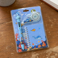 Cartoon Stationery Set for Students - Ballpoint Pen & Notebook Gift Box (3-Piece Set)