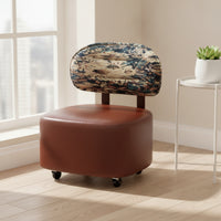 Compact Low Backrest Stool with Wheels Cushioned Rolling Stool with Backrest Upholstered Padded for Toddlers, Entryway