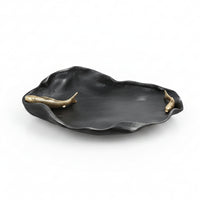 Lustrous Finish Irregular Tray Textured Surface Wavy Tray Dark Tones Home Decor Accent Gold Tone for Coffee Table
