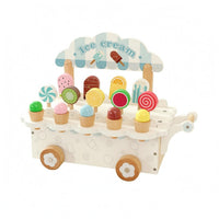 Wooden Ice Cream Cart Rolling Wheeled Ice Cream Cart Interactive Play Plaything
