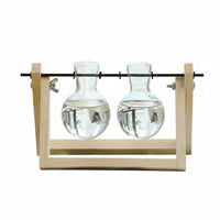 Natural Wood Hydroponic Vase with Wooden Stand Easy Root Observation Test Tube Flower Vase Minimalist Design Desktop Glass Planter Great Gift Idea for Living Room, Office, Windowsill, Bookshelf