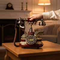 Antique Fixed-Line Phone Adjustable Ringtone Vintage Desk Phone Redial Ornate Telephone
