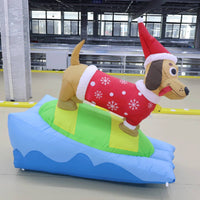 Holiday Inflatable Dachshund with Santa Hat Christmas Dachshund Inflatable Inflate Yard Decoration Lighted for Lawn