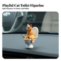 Cat on Toilet Figurine Humorous Design Toilet Cat Statue Joke Gift Cartoon Animal Statue for Adults, Coworkers, Car Dashboard, Office Desk