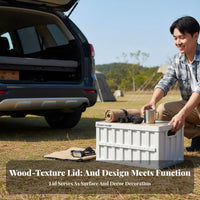 Multi-Functional Storage container with Handles Portable foldable container with Wood Top long-lasting Construction Organizer Box Stackable for vehicles Owners, homeowners, Camping, Outdoor meal, Home Organization, Bedroom
