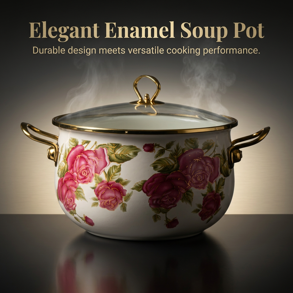Enamel Casserole Dish with Glass Lid, Decorative Mosaic Soup Pot, Cooking Pot for Home Use, Induction Compatible Enamel Cookware Pot