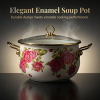 Enamel Casserole Dish with Glass Lid, Decorative Mosaic Soup Pot, Cooking Pot for Home Use, Induction Compatible Enamel Cookware Pot