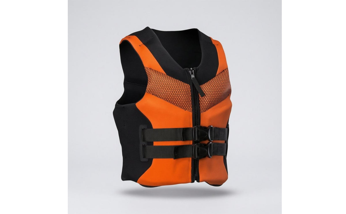 Orange and Black Adult Life Jacket Front Zipper Life Jacket Vest Padded Body Buoyancy Vest Mesh Panel for Adults