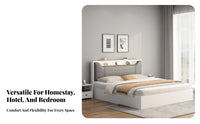 Contemporary White Bed Frame Solid Wood Construction Wooden Slat Bed Base No Box Spring Needed Bedroom Furniture for Couples, Renters, Guest Room