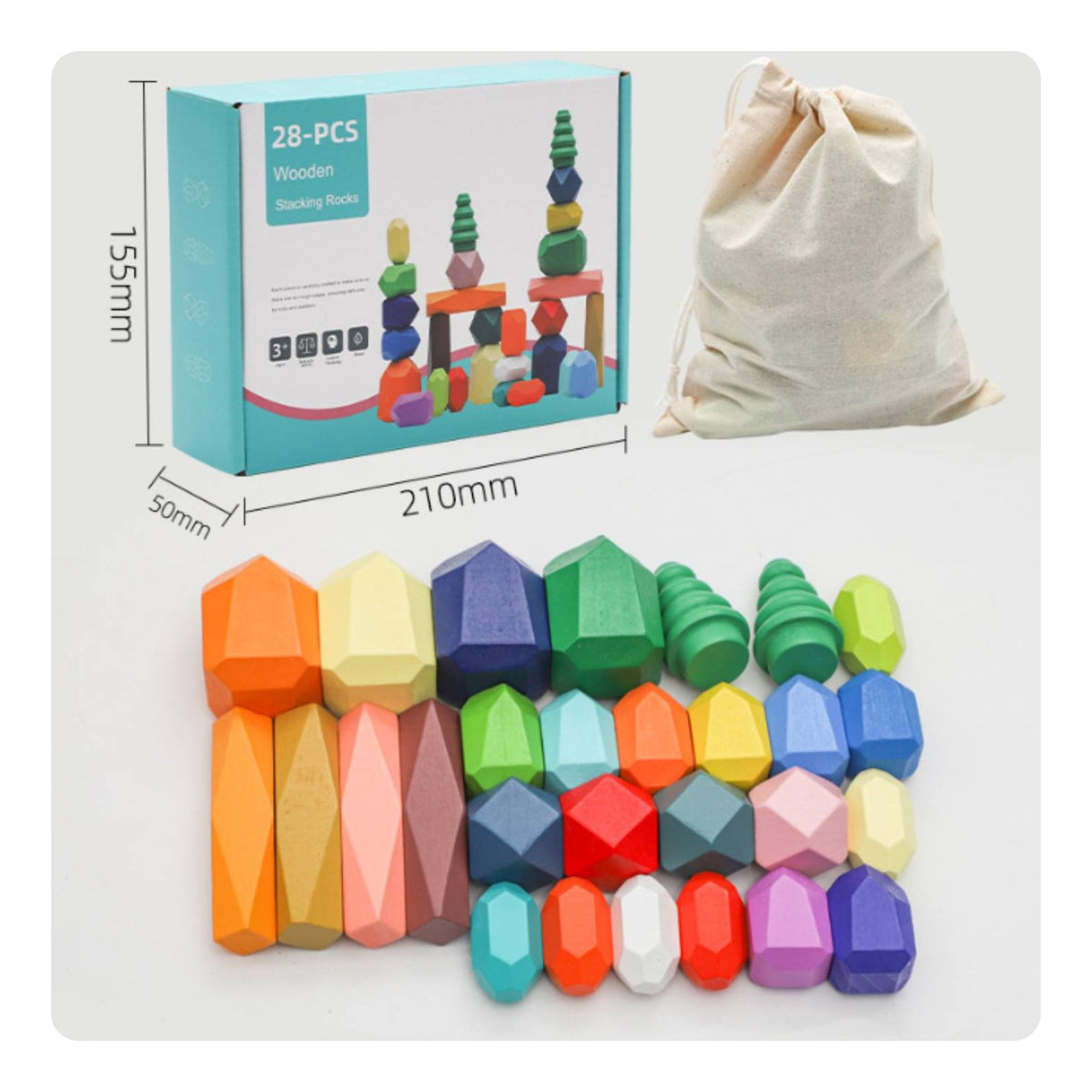 28 Pieces Educational Balancing Stone Blocks Child Safe Polygonal Building Blocks Improves Balance for Toddlers, Kids, Preschool, Classroom