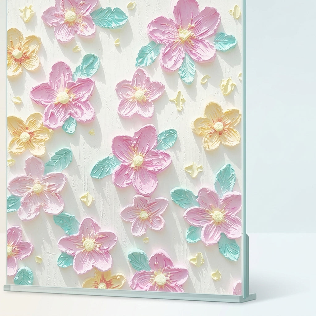 Window Film Privacy for Home Office and Living Room, Oil Painting Style Flower Pattern Window Stickers, Opaque PVC Material Privacy Film