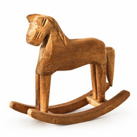 Wooden Rocking Horse Figurine Solid Wood Wooden Rocking Horse Table Decoration Rustic for Collectors, Entryway