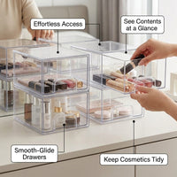 Drawer Storage Organizer, Clear Acrylic Stackable Design, Vanity Table Makeup and Jewellery Bathroom Drawers Unit
