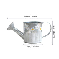 Watering Can with Floral Motif Galvanized Watering Can with Distressed Finish Metal Flower Pot Ribbed Planter Compact