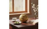 Copper Alloy Tea Tin Canister with Lid Gold-Toned Storage Container Easy to Clean Container for Shelf, Office