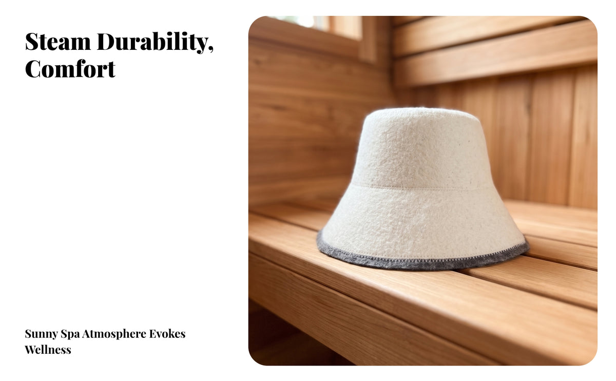 dampnessWicking Wool Felt Sauna Hat | insulating Thermal Barrier, Bucket Style, for Steam Room