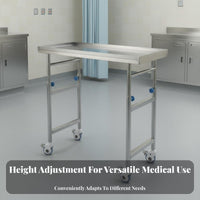 Stainless Steel Mayo Stand Resistant Rolling Instrument Table 360-Degree Rotating Casters Adjustable Medical Tray Stand for Doctors, Medical Facility