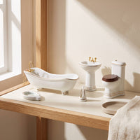5 Pieces Dollhouse Washroom Set Realistic Toilet with Lid Toy Miniatures for Hobbyists