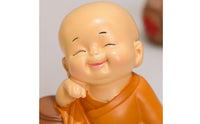 Zen Resin Monk Figurine Cute Smiling Monk Figurine Feng Shui Desktop for Meditators, Buddhists, Office Desk, Meditation Corner, Bookshelf