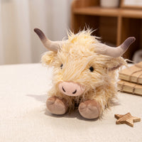 Long-Horned Highland Cow Plush Toy Shaggy Highland Cow Stuffed Animal Cuddly Cattle Plush Toy Huggable for Children, Toddlers, Nursery Decor, Shelf Display