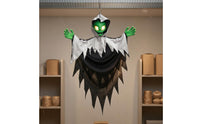 Halloween Hanging Alien Decoration Green Face Sound-Activated Hanging Prop Hooded Ghost Figure Glowing Eyes Spooky Ghost Prop