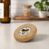 Wall Mounted Bottle Opener, Wooden Home Bar Accessories with, Round 6.5cm Beer Opener for Man Cave, Home