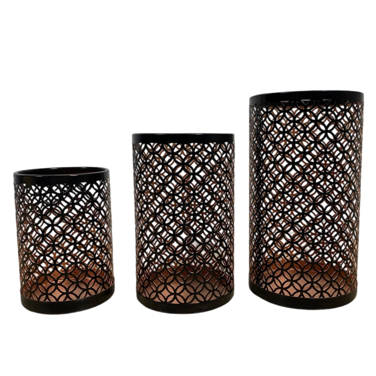 3 Pieces Candle Holder with Cutout Pattern Geometric Decor Black for Living Room