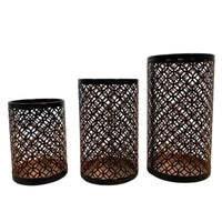3 Pieces Candle Holder with Cutout Pattern Geometric Decor Black for Living Room